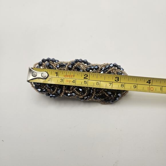 Vintage Gold-tone Barrette Set Woven Black Faceted Beads Hair Clips Glam Bridal main image 14